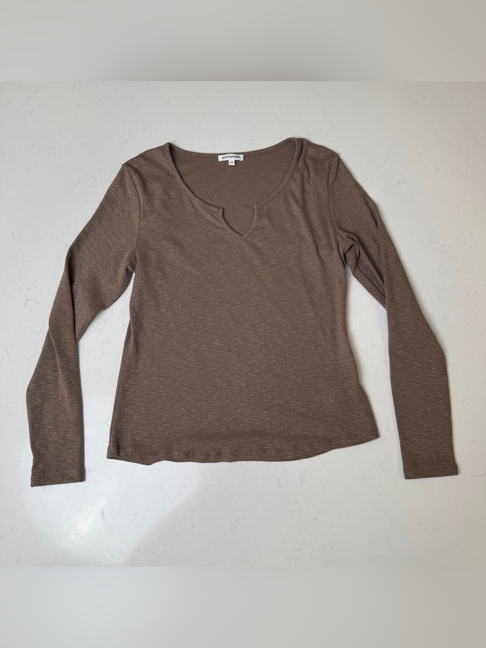 Bootlegger Brown Slub V-Notch Long Sleeve Tee